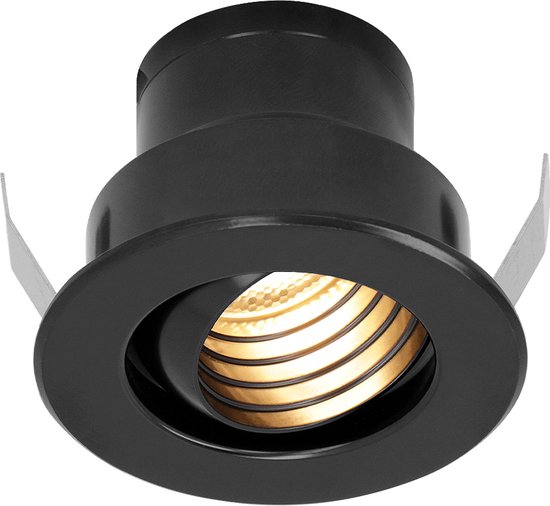 Medina - 12V 3W - Mini LED Inbouwspot - Zwart - Kantelbaar & verzonken - Verandaverlichting - IP44 voor buiten - 2700K - Warm wit