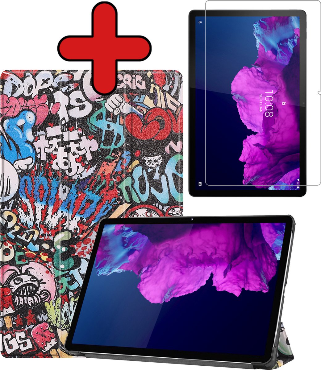 Hoesje - Geschikt voor Lenovo Tab P11 - Met Screenprotector - Hardcover Book Case - Trifold Bookcase Hoes - Hard Cover - Tablethoes - Graffity