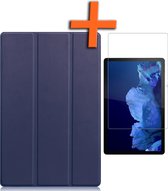 Hoes Geschikt voor Lenovo Tab P11 Hoes Tri-fold Tablet Hoesje Case Met Screenprotector - Hoesje Geschikt voor Lenovo Tab P11 Hoesje Hardcover Bookcase - Donkerblauw