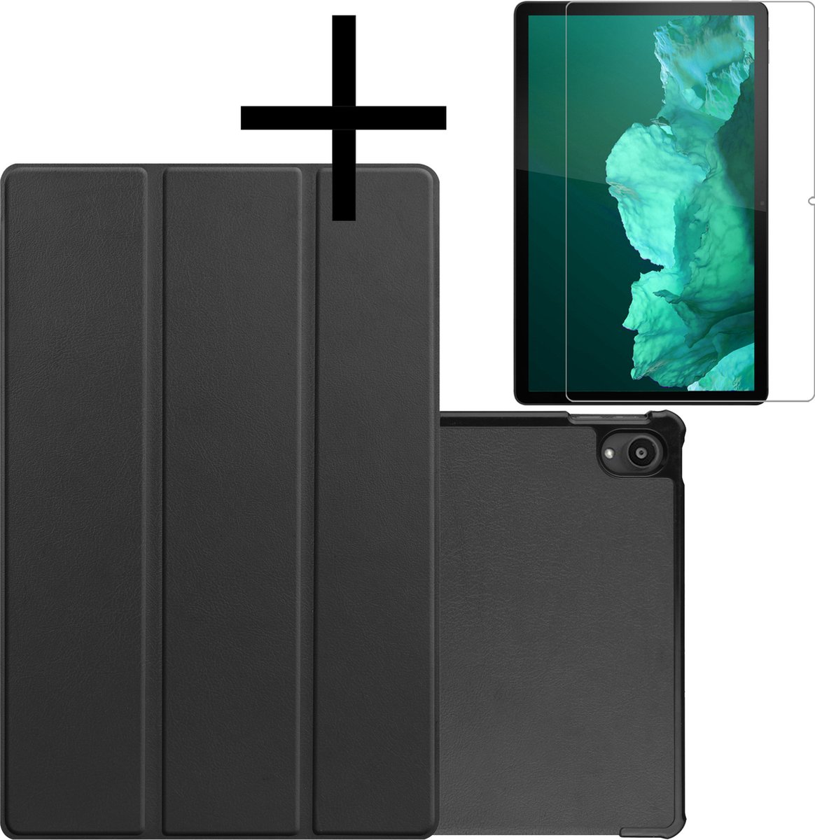 Hoes - Geschikt voor Lenovo Tab P11 - Met Screenprotector - Trifold Bookcase - Hard Cover - Hardcover Book Case - Tablet Hoesje - Zwart