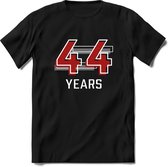 44 Years - Feest kado T-Shirt Heren / Dames - Rood / Grijs - Perfect Verjaardag Cadeau Shirt - grappige Spreuken, Zinnen en Teksten. Maat XXL