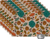 Placemat - Placemats kunststof - Herfst - Bloemen - Patronen - 45x30 cm - 6 stuks - Hittebestendig - Anti-Slip - Onderlegger - Afneembaar