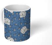Mok - Koffiemok - Blauw - Bloemen - Patroon - Mokken - 350 ML - Beker - Koffiemokken - Theemok