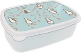 Broodtrommel Wit - Lunchbox - Brooddoos - Bloemen - Design - Pinguïn - 18x12x6 cm - Volwassenen