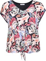 Paprika Dames T-shirt in twee stoffen met vlinderprint en knoopje - T-shirt - Maat 44