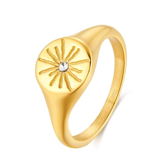 Twice As Nice Ring in goudkleurig edelstaal, zegelring, ster, 1 kristal 48