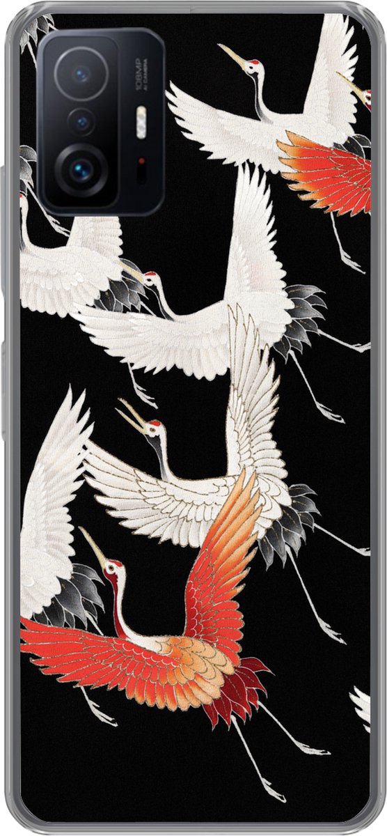 Telefoonhoesje Geschikt voor Xiaomi 11 Lite 5G NE hoesje - Japandi - Kraanvogel - Rood - Wit - Siliconen Telefoonhoesje Telefoonhoesje