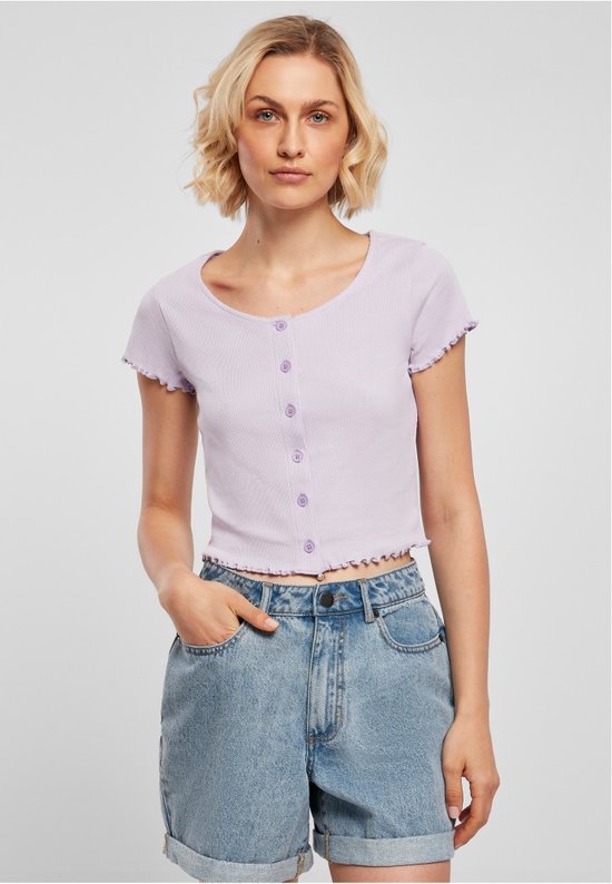 Urban Classics - Cropped Button rib Crop top - S - Paars
