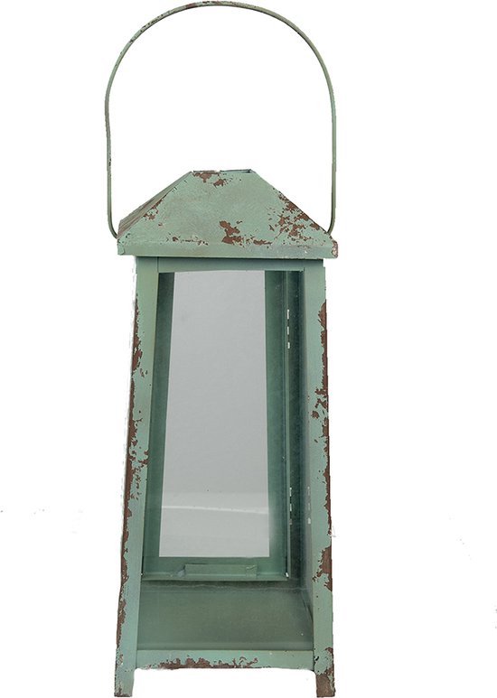 Lantaarn 16*15*47 cm Groen, Bruin Metaal, Glas Kaarsenhouder Sfeerverlichting
