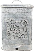 Pedaalemmer 26*26*36 cm Grijs Metaal Bloemen Flower Market Prullenbak Afvalemmer