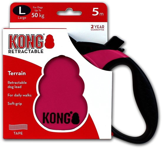 KONG Terrain Rollijn – Hondenriem – Met remsysteem - Tot 50 kg - L - 5 Meter - Roze