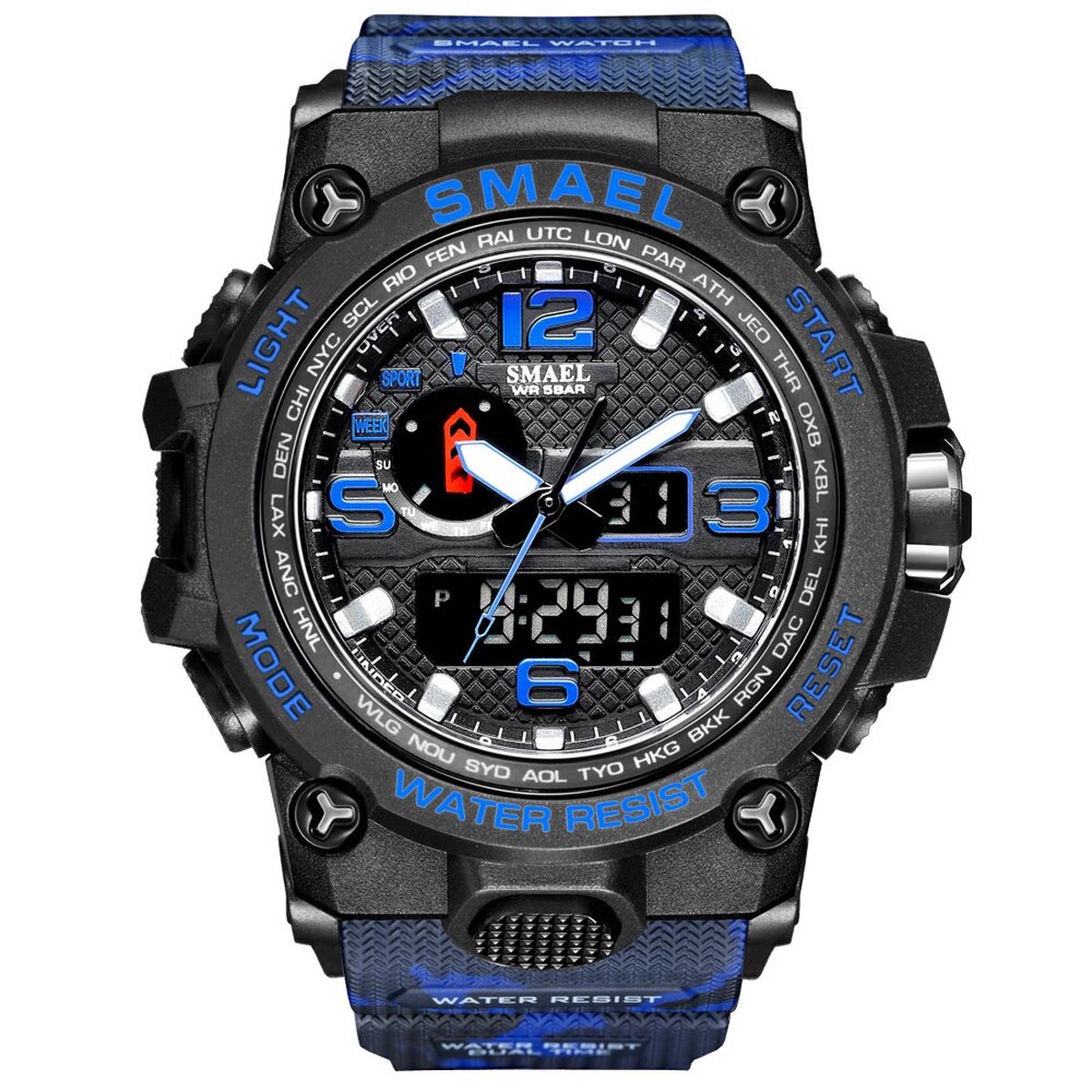 Heren Horloge Zwart met Zwart Blauwe Leger rubber band | Smael | Waterdicht |Glow in dark | Mud Master | Leger ARMY | Grof | Licht | Rubberen band | Timer | Eyecatcher | Master| Vaderdag Cadeau | Vaderdag | kado|