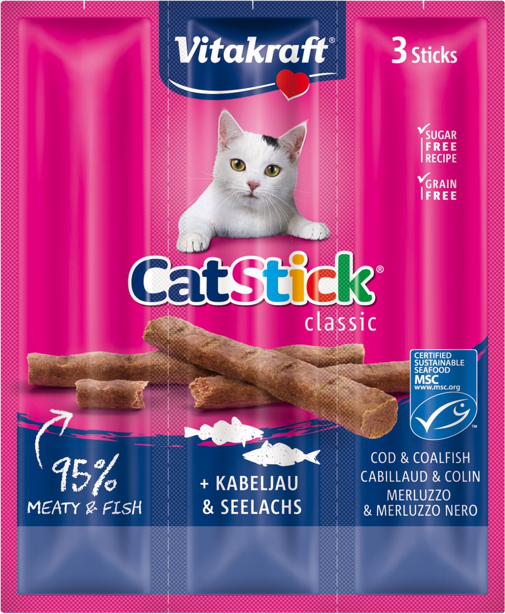 Vitakraft Cat-Stick mini, kabeljauw & tonijn, prijs per 4 zakjes