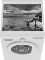 Wasmachine beschermer mat - Bungalow met zonsondergang op het eiland Mo'orea in zwart wit - Breedte 55 cm x hoogte 45 cm