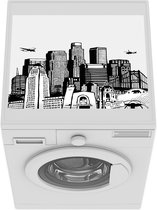Wasmachine beschermer mat - Zwart-wit illustratie van de skyline van Los Angeles - zwart wit - Breedte 55 cm x hoogte 45 cm