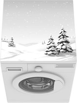 Wasmachine beschermer mat - enkele bomen in de sneeuw - zwart wit - Breedte 60 cm x hoogte 60 cm