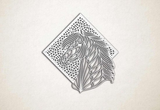 Line Art - Horse 5 avec fond - XS - 26x25cm - AshwoodWhite - décoration murale géométrique