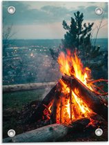 Tuinposter – Brandend Vuurtje bij Stad - 30x40cm Foto op Tuinposter  (wanddecoratie voor buiten en binnen)