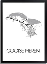 Gooise Meren Plattegrond poster A4 + fotolijst zwart (21x29,7cm) - DesignClaud