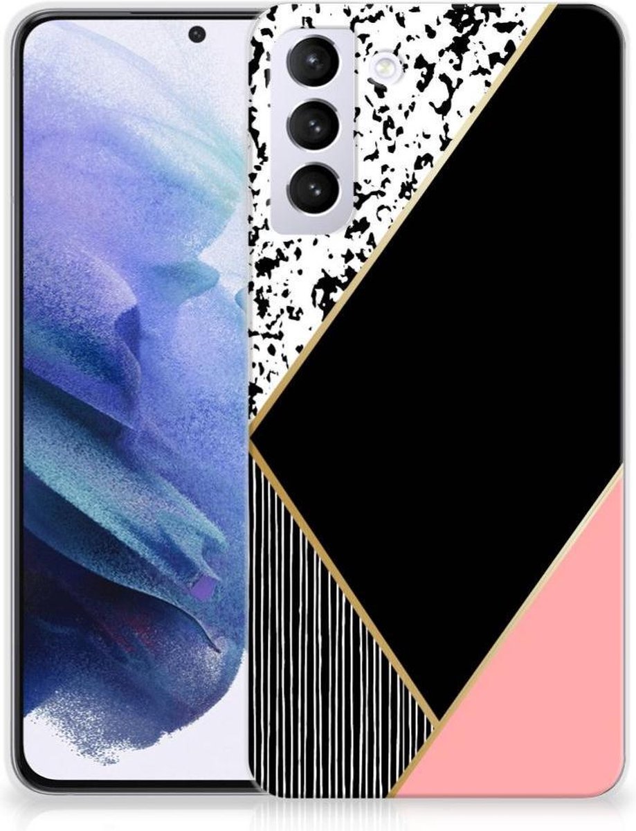 Samsung Galaxy S21 Plus TPU Hoesje Zwart Roze Vormen