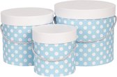 Clayre & Eef Hoedendoos Set van 3 Ø 19*17 cm /Ø 16*15 cm /Ø 12*12 cm Blauw Karton Rond Stippen Opbergdoos