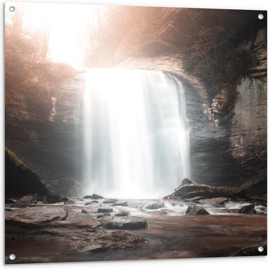 Tuinposter – Magische Watervallen - 100x100cm Foto op Tuinposter  (wanddecoratie voor buiten en binnen)