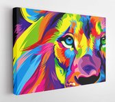 Onlinecanvas - Schilderij - Amazing Lion Artwork Colorful Lion Painted Art Art Horizontal Horizontal - Multicolor - 75 X 115 Cm