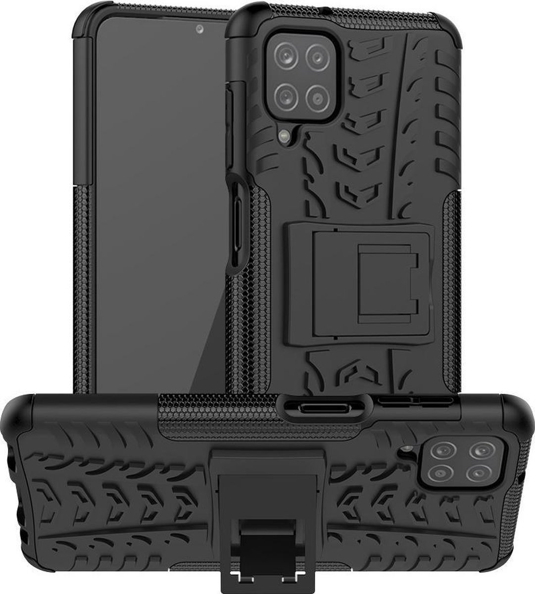 Coverup Rugged Kickstand Back Cover - Geschikt voor Samsung Galaxy A12 Hoesje - Zwart