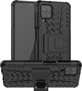 Rugged Kickstand Back Cover - Samsung Galaxy A12 Hoesje - Zwart