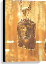 Canvas  - Foto Van een Gouden Jezus Ketting  - 40x60cm Foto op Canvas Schilderij (Wanddecoratie op Canvas)