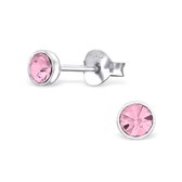 Aramat jewels ® - Kinder oorbellen rond kristal 925 zilver licht roze 4mm