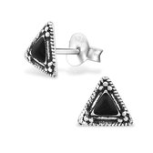 Aramat jewels ® - Etnische zilveren oorbellen driehoek geoxideerd zwart 7mm
