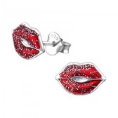 Aramat jewels ® - 925 sterling zilveren oorbellen mond glitter rood