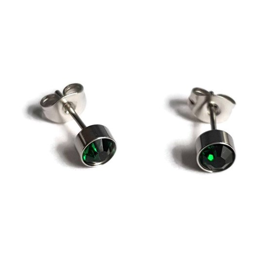 Aramat jewels ® - Zweerknopjes oorbellen rond groen zilverkleurig chirurgisch staal 5mm