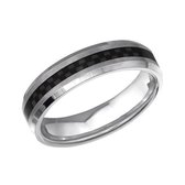 Ring met zwarte streep carbon fiber-Titanium-Zwart-zilverkleurig-maat 22