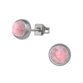Aramat jewels ® - Zweerknopjes roze aardbeienkwarts chirurgisch staal zilverkleurig 6mm
