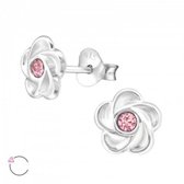 Aramat jewels ® - Zilveren oorbellen 7mm bloem roze swarovski elements kristal