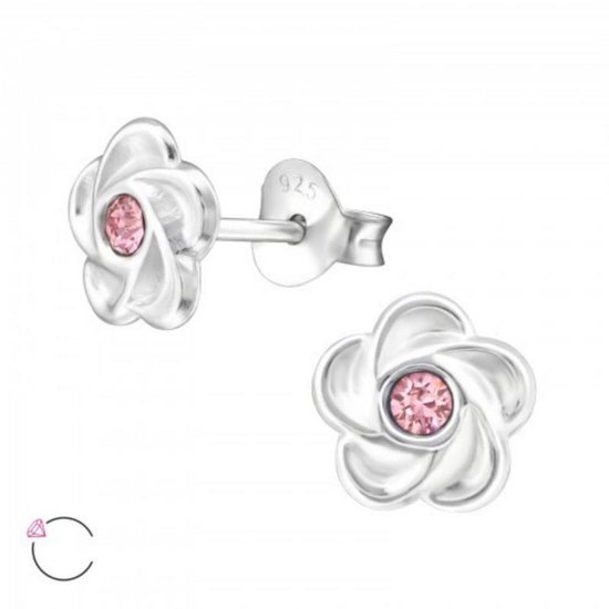 Aramat jewels ® - Zilveren oorbellen 7mm bloem roze swarovski elements kristal