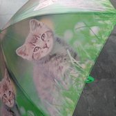 Paraplu groen met grijze kitten voor kinderen