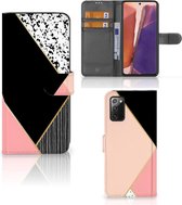 GSM Hoesje Geschikt voor Samsung Galaxy Note 20 Bookcase Black Pink Shapes