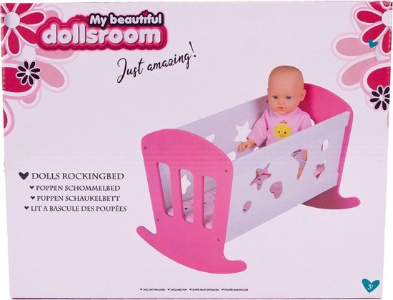 Thumbnail van een extra afbeelding van het spel My Beautiful Dollsroom Houten Poppenbed 49x37x35 cm Roze/Wit