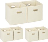 Relaxdays 6 x opbergbox stof - opvouwbaar - opbergmand - 30 cm - kast organizer – beige