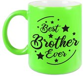 Best Brother Ever cadeau koffiemok / theebeker neon groen 330 ml
