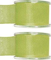 2x Hobby/decoratie groene organza sierlinten 4 cm/40 mm x 20 meter - Cadeaulint organzalint/ribbon - Striklint linten groen
