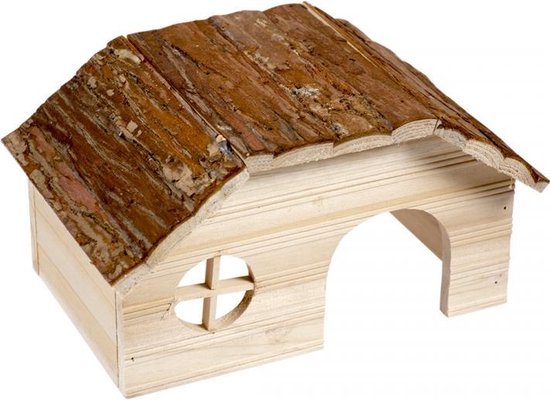 Duvo+ Knaagdieren houten lodge schorsdak 28x18x16cm