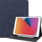 Luxe Lederen iPad 10.2 2020 Hoes Book Case Hoesje - Met Uitsparing Voor Apple Pencil - Donker Blauw