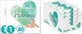 Pampers Harmonie maandbox maat 1 160 luiers en Aqua Pure 864 billendoekjes Pakket