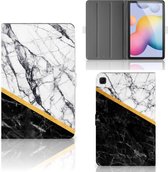 Cover Case Samsung Galaxy Tab S6 Lite | Tab S6 Lite 2022 Hoes met Standaard Marble White Black