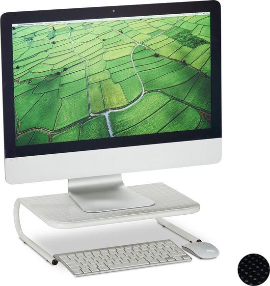 Relaxdays 2 x Monitorständer Bambus, Gebogene Bildschirmerhöhung für Schreibtisch, ergonomisch