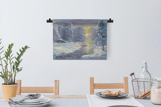 Wandkleed Bossen en bomen illustratie - Een illustratie van een winters bos Wandkleed katoen 60x45 cm - Wandtapijt met foto